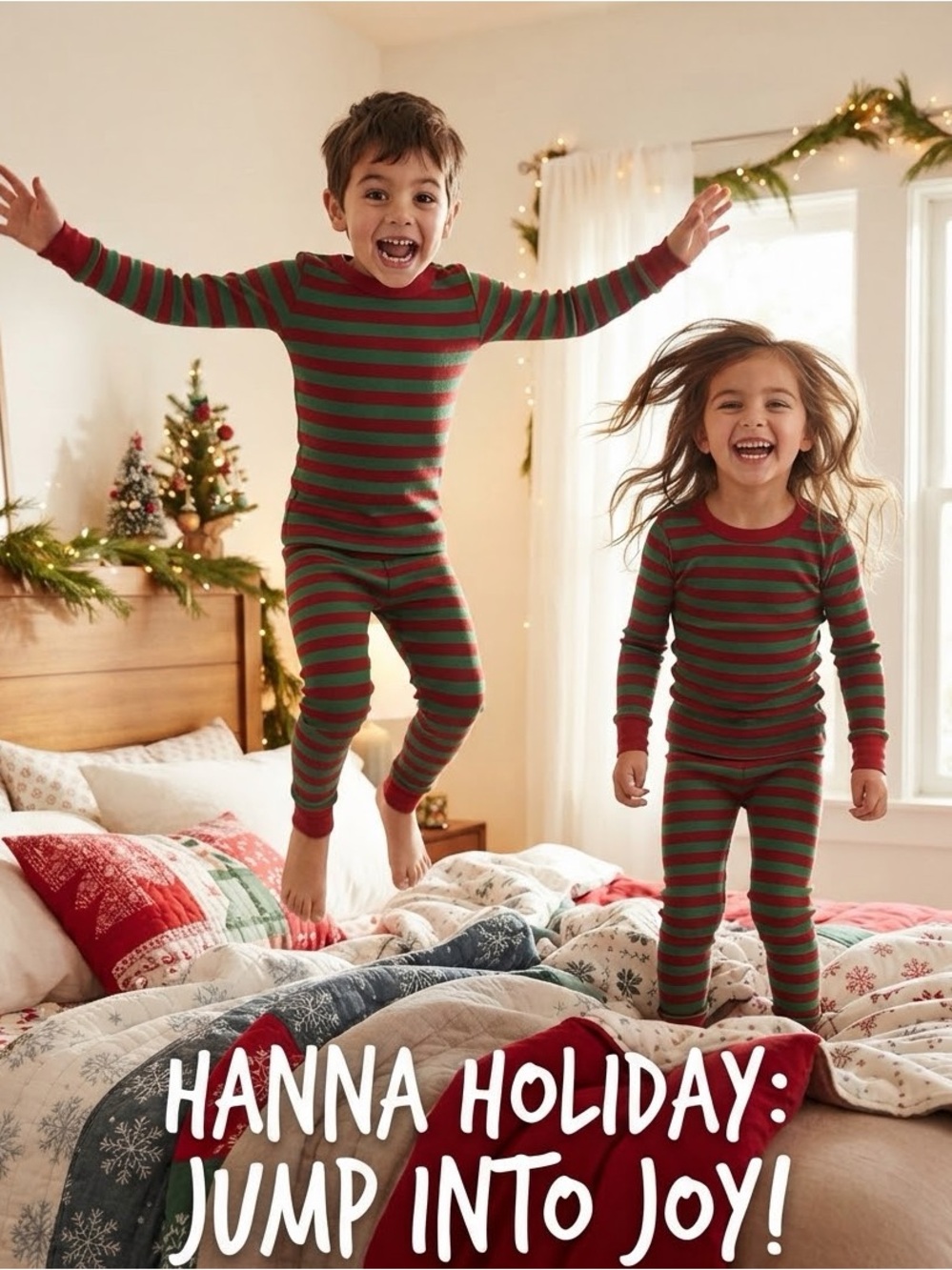 Hanna Andersson Red and Green Striped Long John Pajama Set Size4